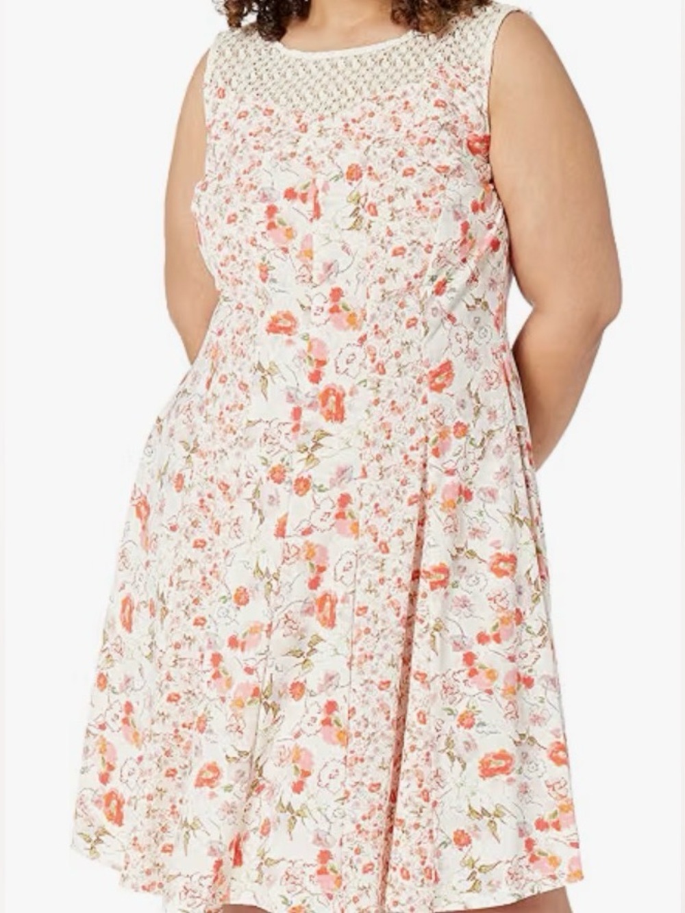 Gabby Skye White Floral Sleeveless Dress with Coral Accents